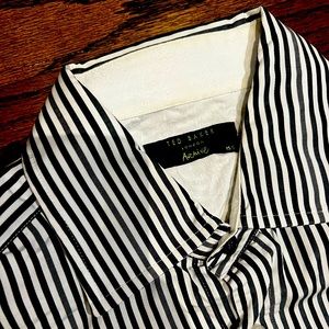 Ted Baker Striped Button Up. Grey Black White. French Cuff. Size 15.5 Neck.